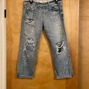 Boyfriend cut ripped faded jeans